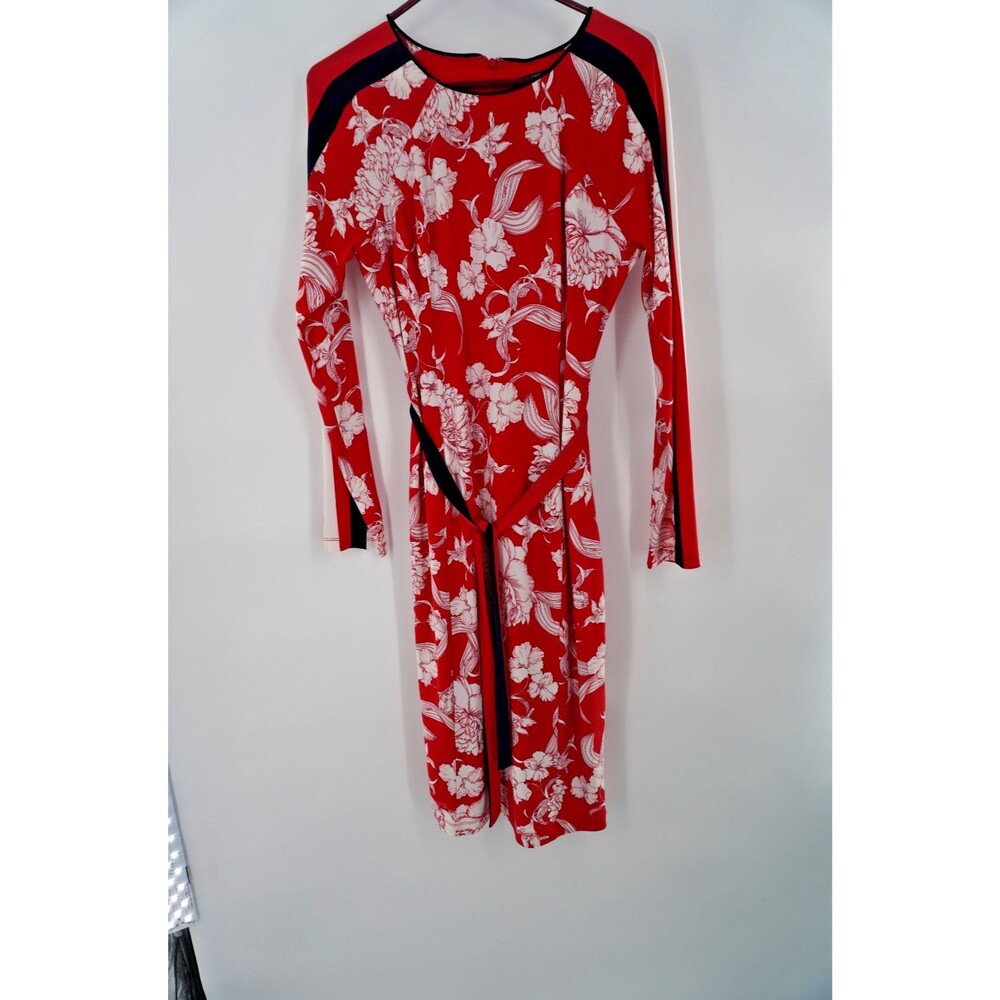 Maggy London G4327M Red White Floral Botanical Dress Athleisure Stripe Size 6